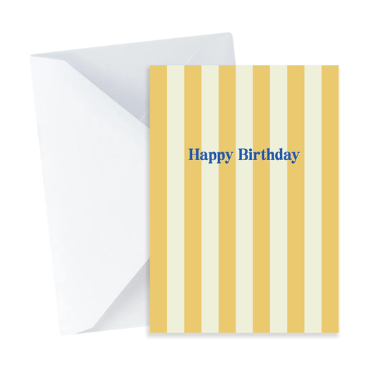 Yellow Stripes Happy Birthday Card -Retro Mini Greeting Card