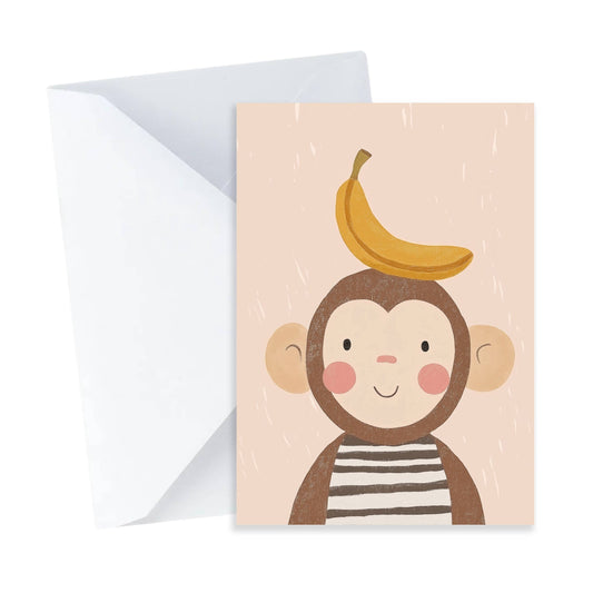 Banana Monkey Kids Card - A7 Mini Baby Happy Birthday Card